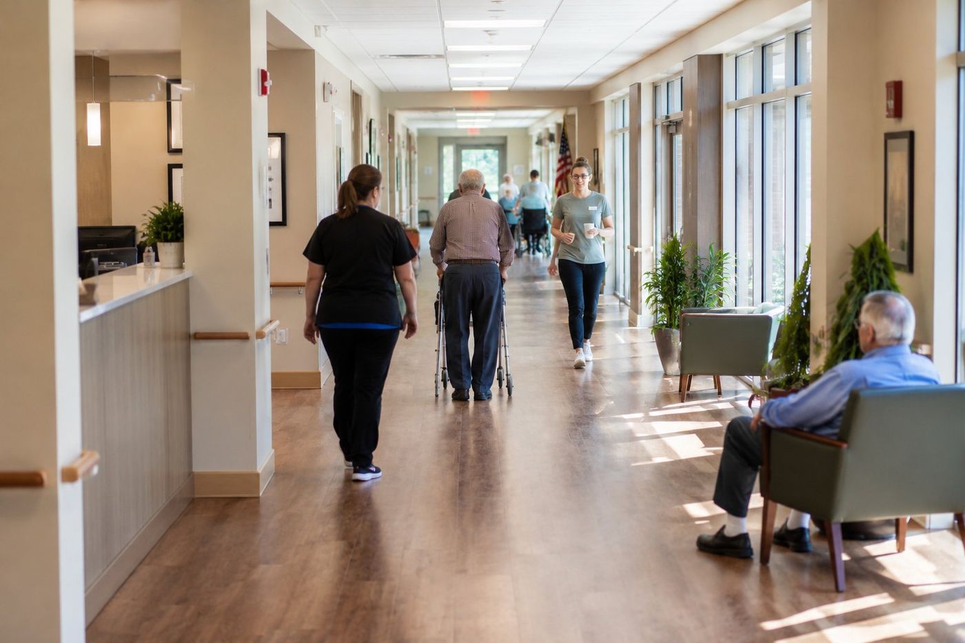 Sunlit facility corridor